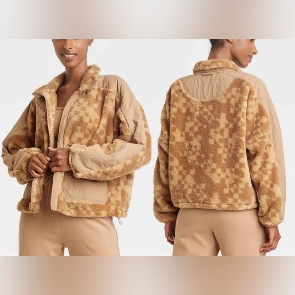 Joy Lab-Oversized, Loose Fit, Sand Brown Geo Print Fleece Jacket, VGUC